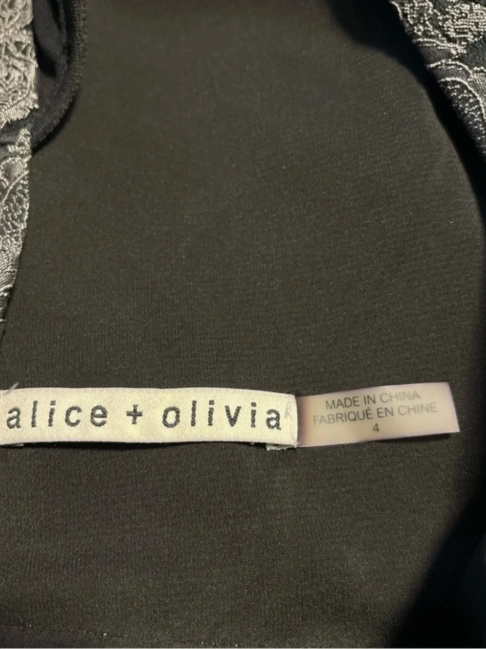 Alice + Olivia Baylee in Grey Black Brocade Lace V-neck Sheath Dress Size 4